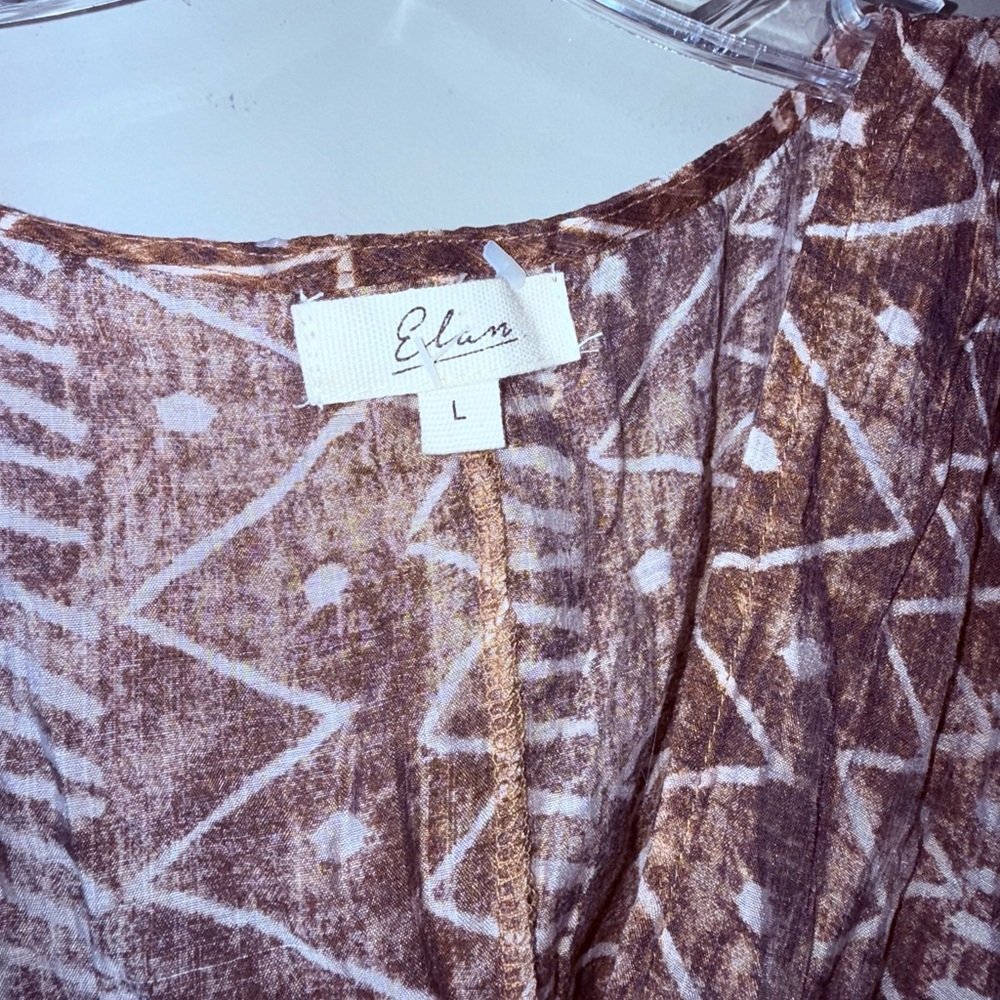 Elan Geometric Brown and White Vneck A-line wrap maxi dress - Picture 4 of 10